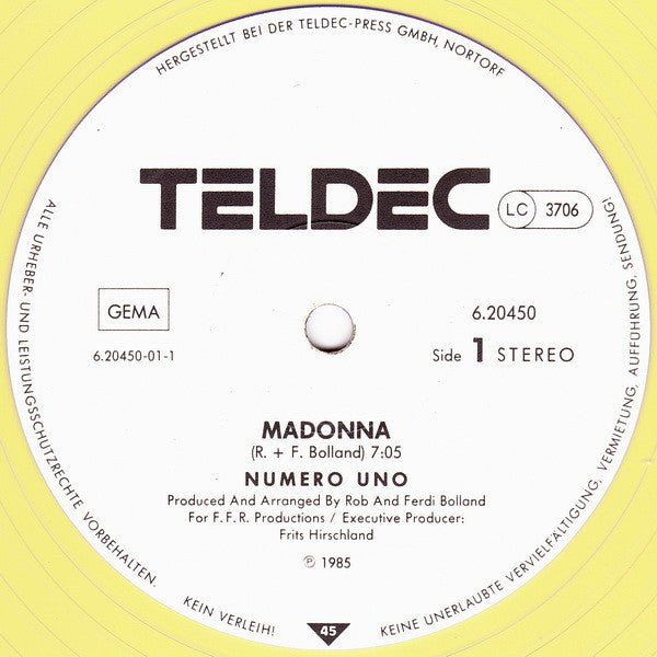 Numero Uno : Madonna (12", Maxi, Yel)