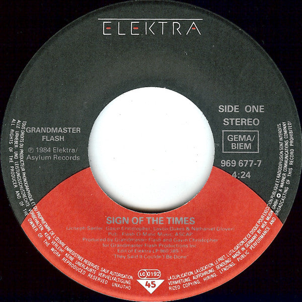 Grandmaster Flash : Sign Of The Times (7", Single)