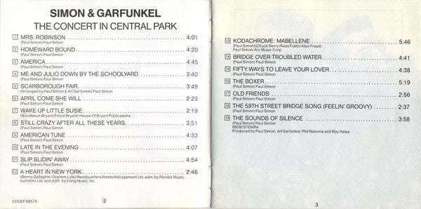 Simon & Garfunkel : The Concert In Central Park (CD, Album, RE)
