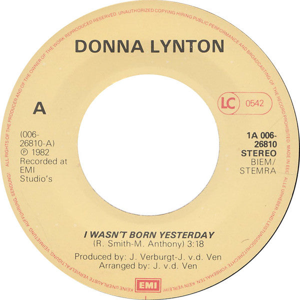 Donna Lynton : I Wasn't Born Yesterday (7")