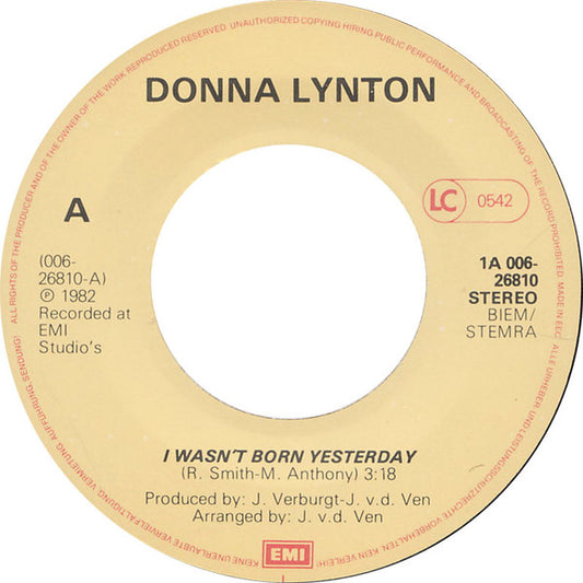 Donna Lynton : I Wasn't Born Yesterday (7")