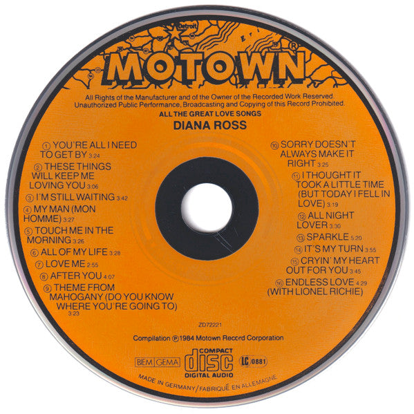 Diana Ross : All The Great Love Songs (CD, Comp, RP, PDO)
