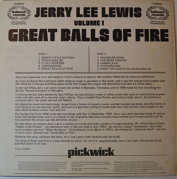 Jerry Lee Lewis : Great Balls Of Fire (Volume 1) (LP, Comp, Lig)