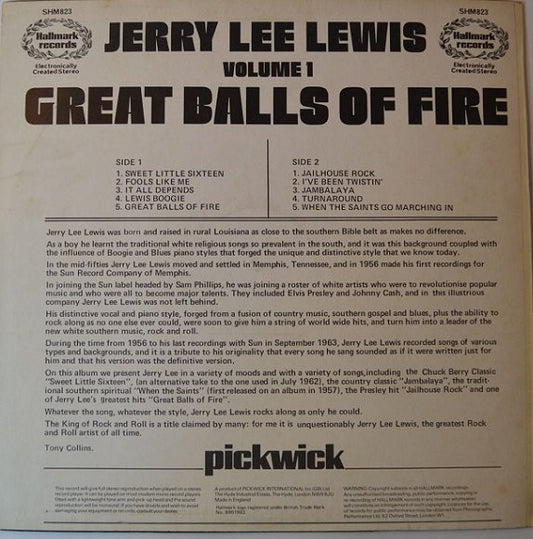 Jerry Lee Lewis : Great Balls Of Fire (Volume 1) (LP, Comp, Lig)