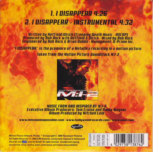 Metallica : I Disappear (CD, Single, Car)