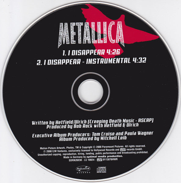 Metallica : I Disappear (CD, Single, Car)