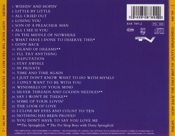 Dusty Springfield : Goin' Back - The Very Best Of Dusty Springfield (1962 - 1994) (CD, Comp, RM)