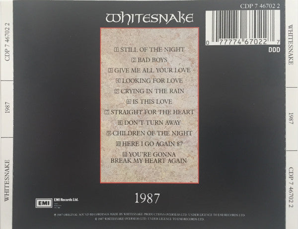 Whitesnake : 1987 (CD, Album, RP, Ude)
