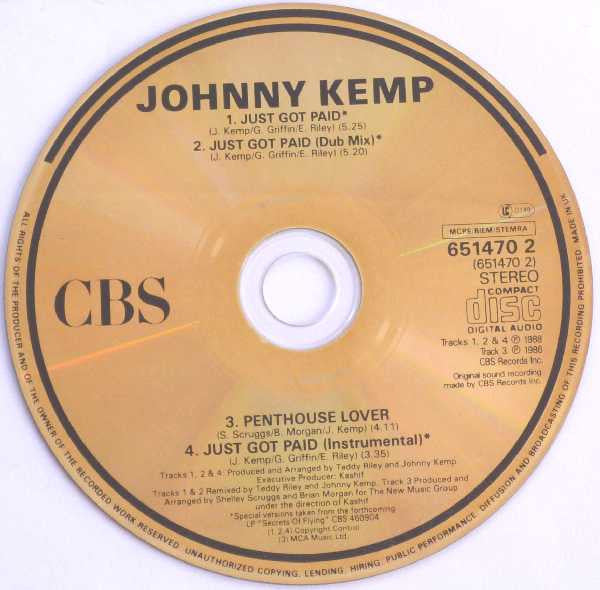 Johnny Kemp : Just Got Paid (CD, Single)