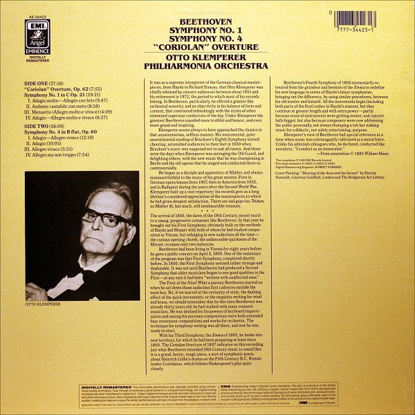 Ludwig Van Beethoven - Philharmonia Orchestra, Otto Klemperer : Symphony No. 1 In C • Symphony No. 4 In B Flat • "Coriolan" Overture (LP, Comp, RM)