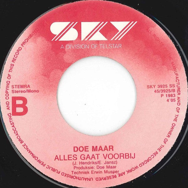 Doe Maar : 1 Nacht Alleen (7", Single)