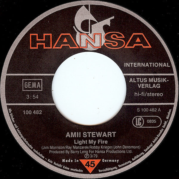 Amii Stewart : Light My Fire (7", Single)