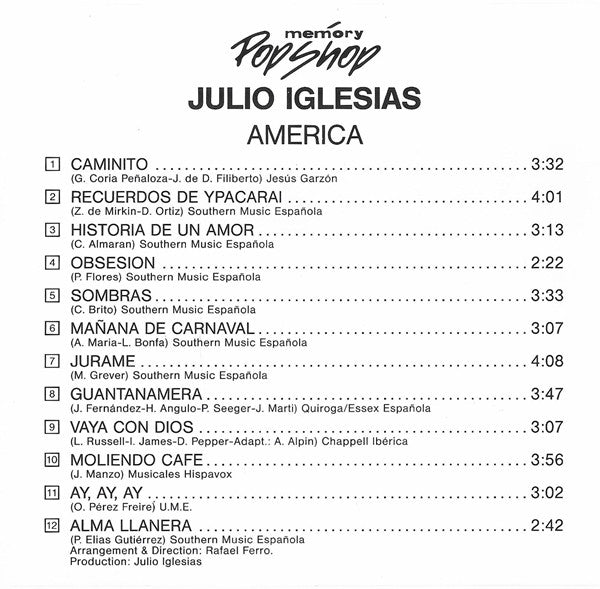 Julio Iglesias : America (CD, Album, RE)