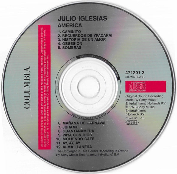 Julio Iglesias : America (CD, Album, RE)