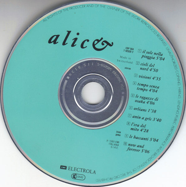 Alice (4) : Il Sole Nella Pioggia (CD, Album)