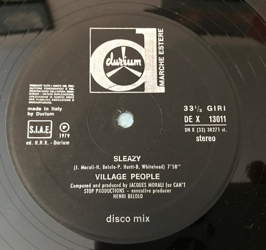 Village People : Sleazy (Disco Mix) / Save Me (Uptempo Version) (12")