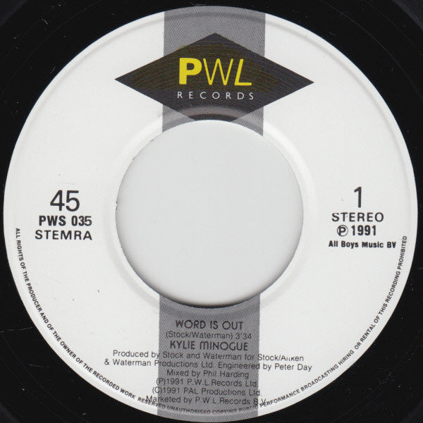 Kylie Minogue : Word Is Out (7", Single)