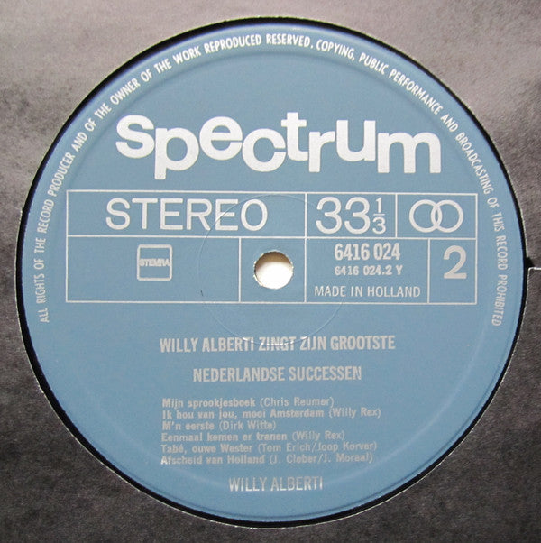 Willy Alberti : Willy Alberti Zingt Zijn Grootste Nederlandse Successen (LP, RP)