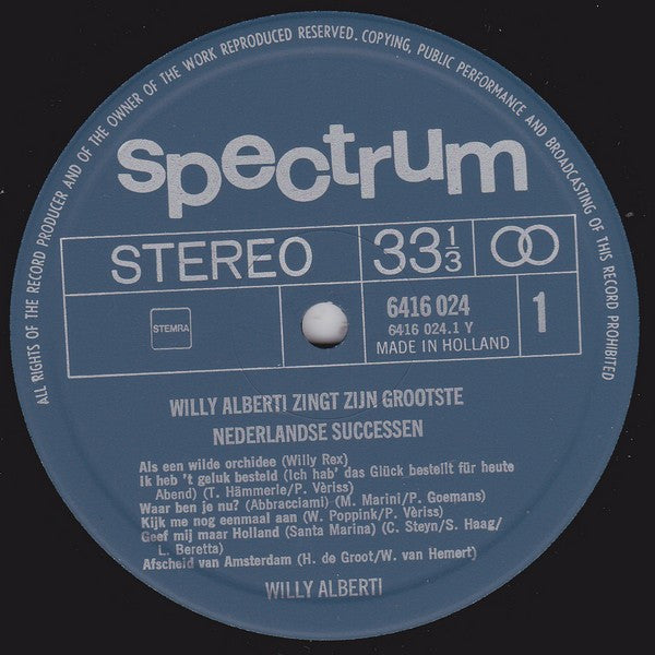 Willy Alberti : Willy Alberti Zingt Zijn Grootste Nederlandse Successen (LP, RP)
