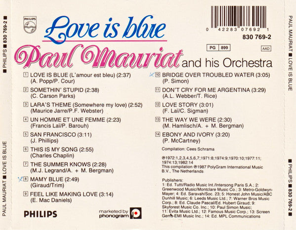 Paul Mauriat And His Orchestra : Love Is Blue (CD, Comp)