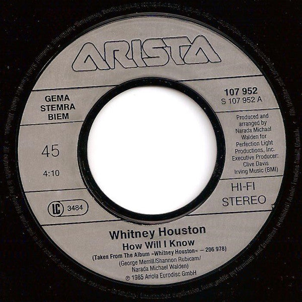 Whitney Houston : How Will I Know (7", Single, RP)