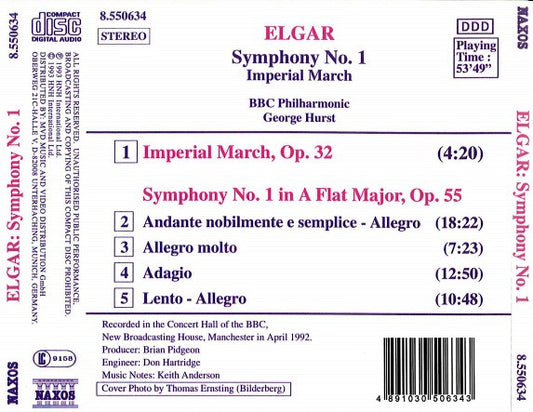 Sir Edward Elgar - BBC Philharmonic, George Hurst : Symphony No. 1, Op. 55 · Imperial March, Op. 32 (CD, Album)