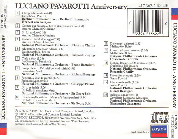 Luciano Pavarotti : Anniversary (CD, Comp)