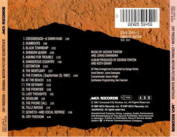 George Fenton And Jonas Gwangwa : Cry Freedom (Original Motion Picture Soundtrack) (CD, Album)