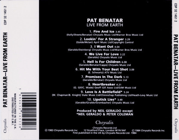 Pat Benatar : Live From Earth (CD, Album, RE)