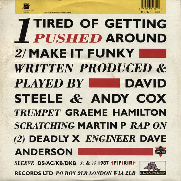 2 Men A Drum Machine And A Trumpet : Tired Of Getting Pushed Around (12", Maxi, 2nd)