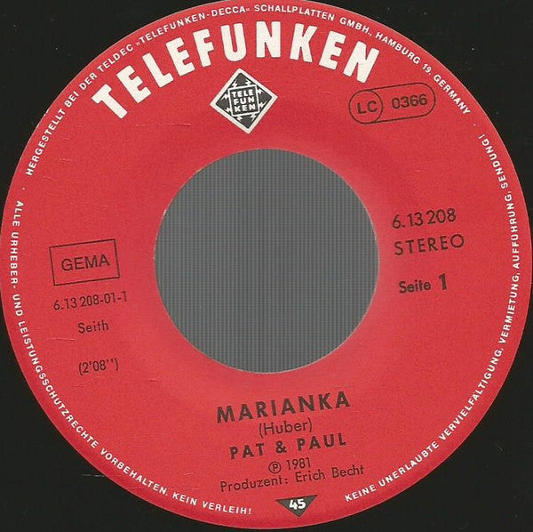 Pat & Paul : Marianka (7", Single)