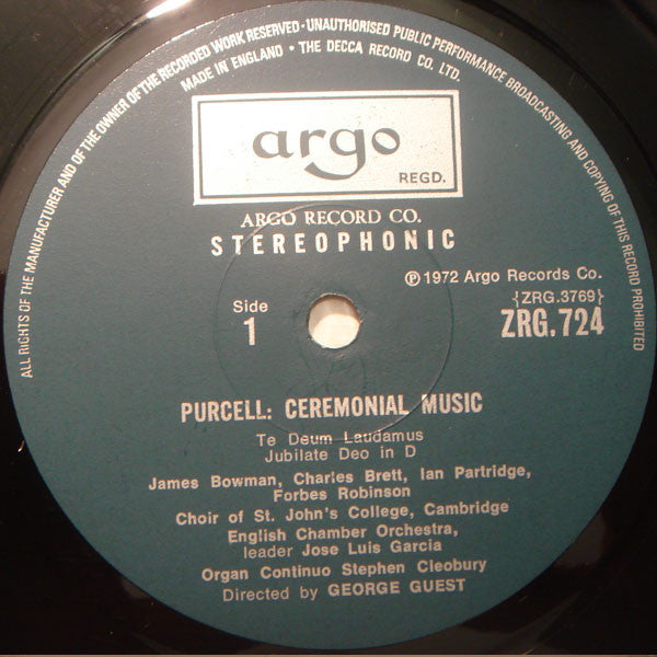 Henry Purcell - St. John's College Choir, English Chamber Orchestra, Symphoniae Sacrae, Charles Brett, James Bowman (2), Ian Partridge, Forbes Robinson, George Guest (2) : Ceremonial Music (LP)