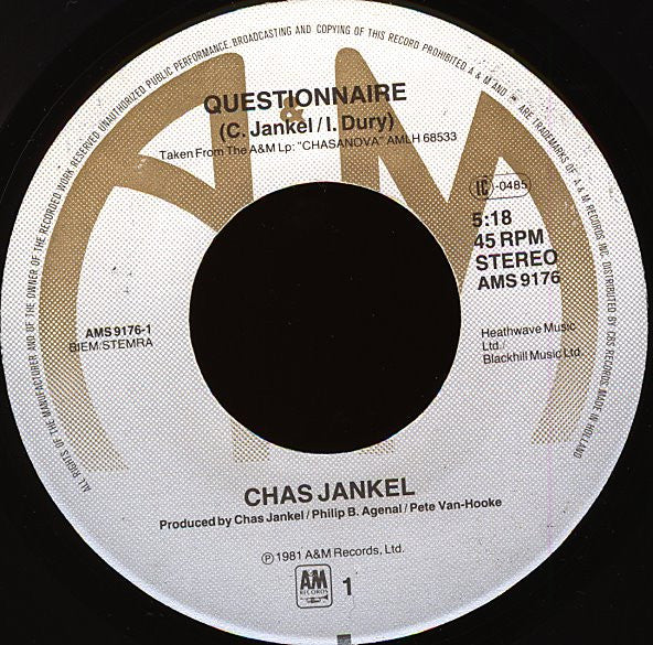 Chas Jankel : Questionnaire (7", Single)