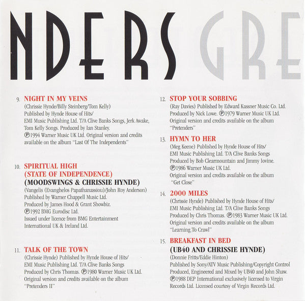 The Pretenders : Greatest Hits (CD, Album, Comp)