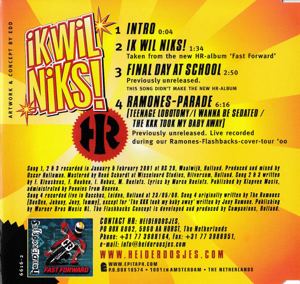 Heideroosjes : Ik Wil Niks! (CD, Single)