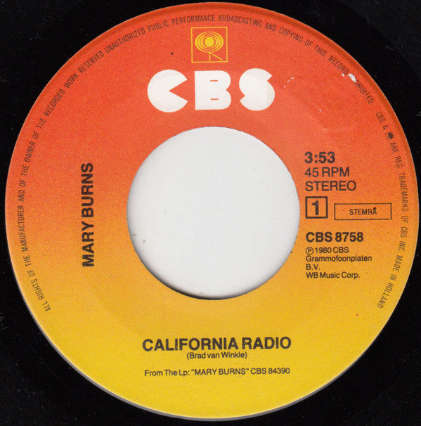 Mary Burns : California Radio (7", Single)