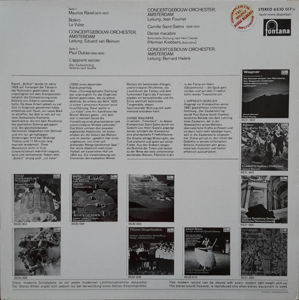 Maurice Ravel, Paul Dukas, Camille Saint-Saëns, Concertgebouworkest, Eduard van Beinum, Jean Fournet, Bernard Haitink : Ravel: Boléro, La Valse / Dukas: L'Apprenti Sorcier / Saint-Saëns: Danse Macabre (LP, Comp)