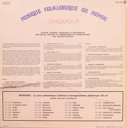 Maurice Bitter : Singapour (LP, Album, RE)