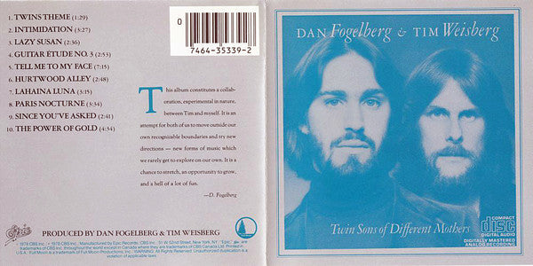 Dan Fogelberg & Tim Weisberg : Twin Sons Of Different Mothers (CD, Album, RE)
