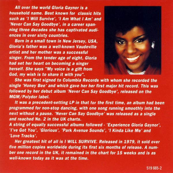 Gloria Gaynor : The Very Best Of Gloria Gaynor  "I Will Survive" (CD, Comp, RE)