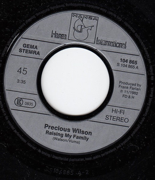 Precious Wilson : Raising My Family (7", Single)