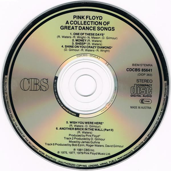 Pink Floyd : A Collection Of Great Dance Songs (CD, Comp, RE)
