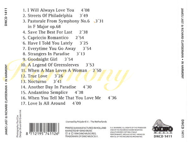 James Last, Richard Clayderman : In Harmony (CD, Album)
