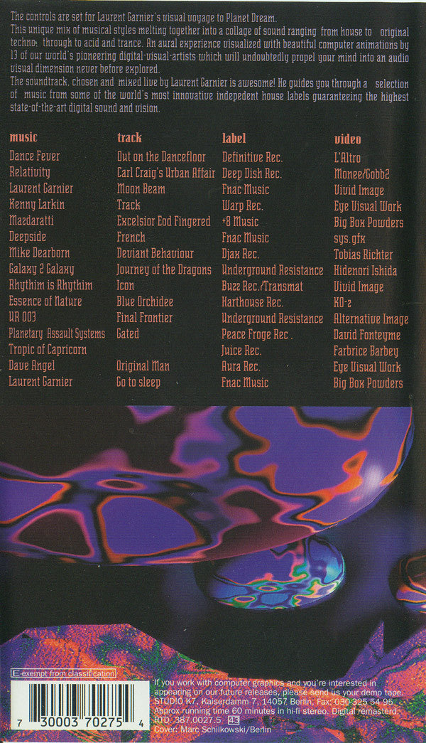 Laurent Garnier : Presents Destination Planet Dream X-Mix-2 (VHS, Mixed, RM)