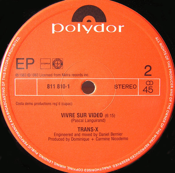 Trans-X : Living On Video / Vivre Sur Vidéo (12", EP, Maxi)