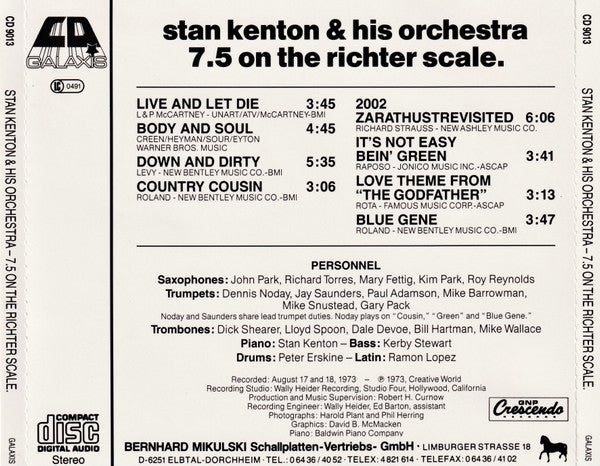 Stan Kenton And His Orchestra : 7.5 On The Richter Scale (CD, Album, RE)