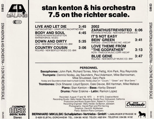 Stan Kenton And His Orchestra : 7.5 On The Richter Scale (CD, Album, RE)