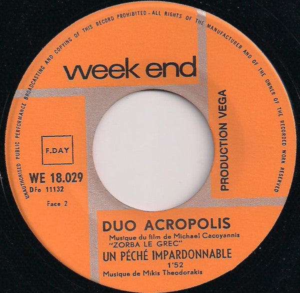 Duo Acropolis : Zorba Le Grec (Musique Originale) (7", Single)