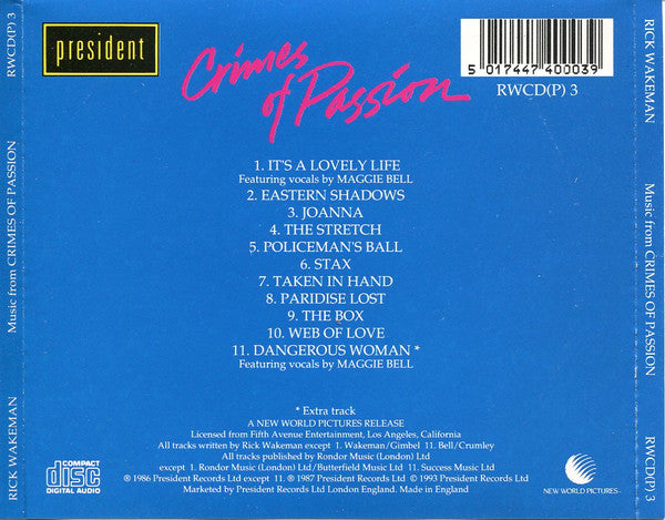 Rick Wakeman : Crimes Of Passion - Original Soundtrack Recording (CD, Album)