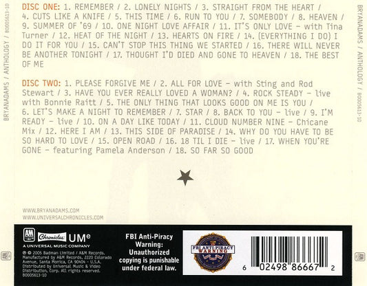 Bryan Adams : Anthology (2xCD, Comp)